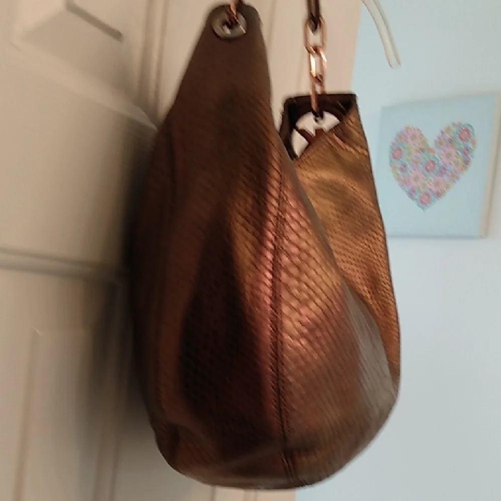 Michael Kors Copper Gold Snakeskin Effect Leather Purse Fulton Gold Logo Bag